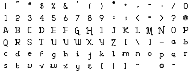 Barcelona bold Regular  glyph index