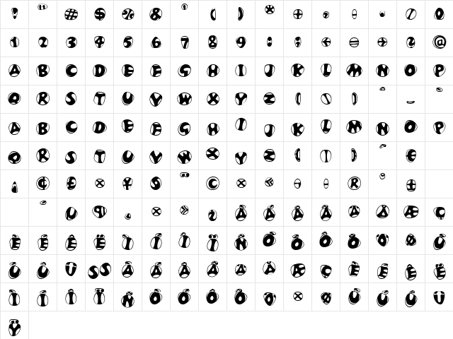 FrutigerStones Regular Normal  glyph index