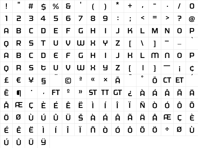 MorganBig Medium  glyph index