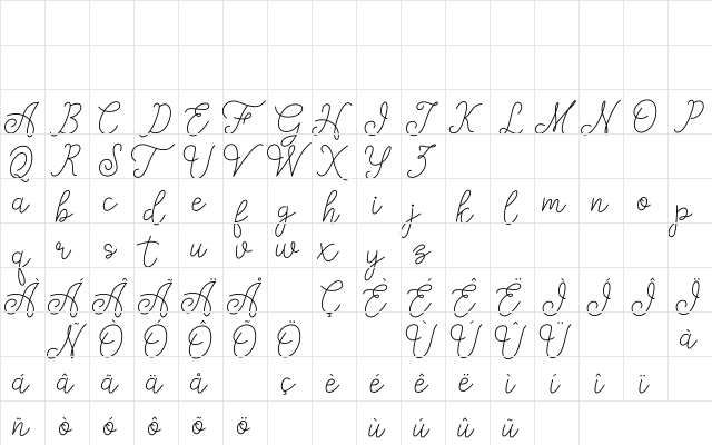 fanya Regular  glyph index