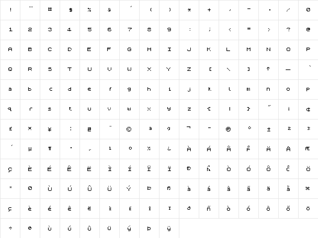 ZX Spectrum-7 Regular  glyph index