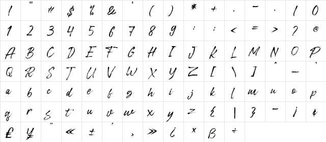Freshline Regular  glyph index