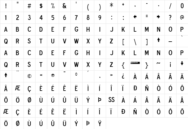 Blue Highway Free D Regular  glyph index