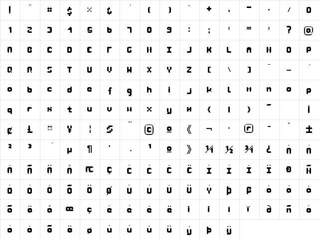 Kandryve Regular  glyph index