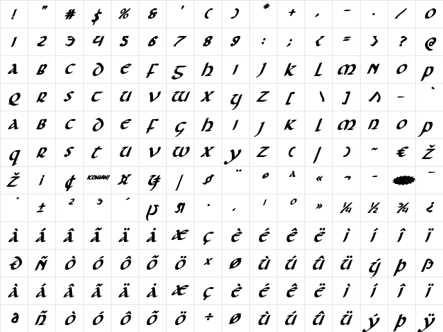 Foucault Bold Italic Bold Italic  glyph index