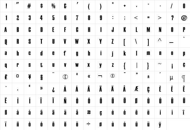 EuropaGrotesqueExtraBold Roman  glyph index