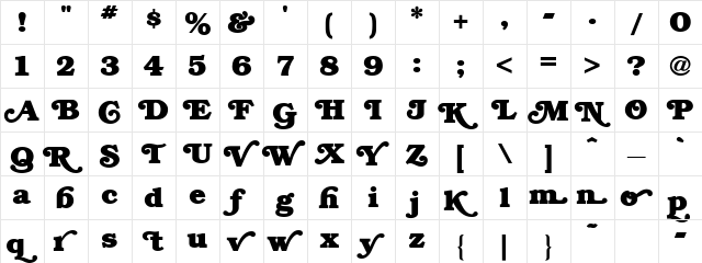 San Souci Bold  glyph index