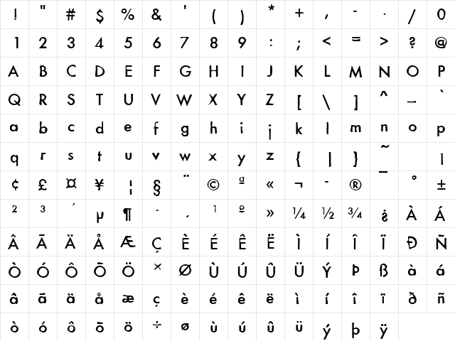 Dirty18 Becker Regular  glyph index