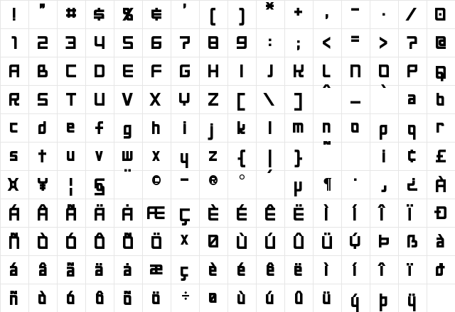 Neo Gen Bold  glyph index