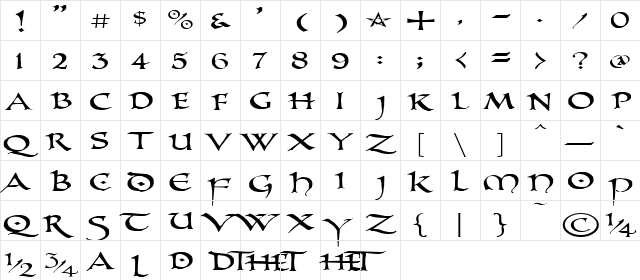 PR Uncial Alt Caps Extended Normal  glyph index