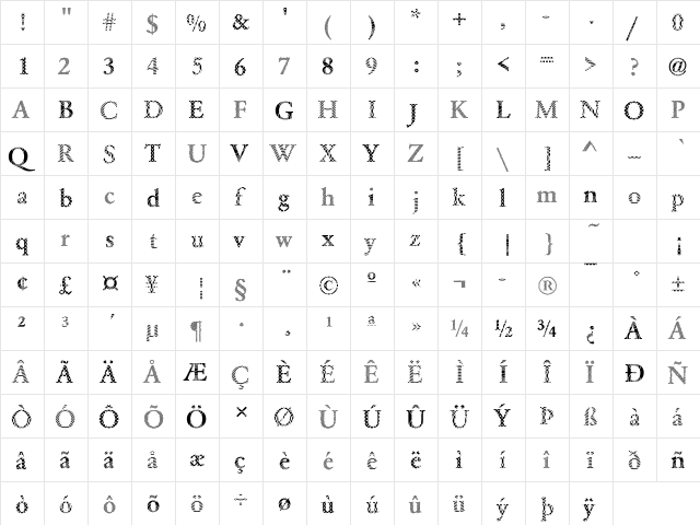 Garamond18 Becker Regular  glyph index