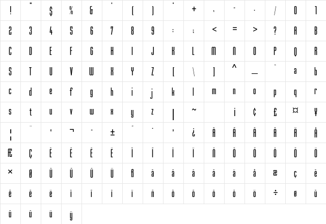 Mekanik Std Regular  glyph index
