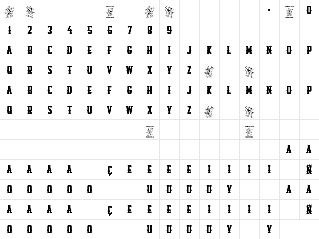Rompetechos Regular  glyph index