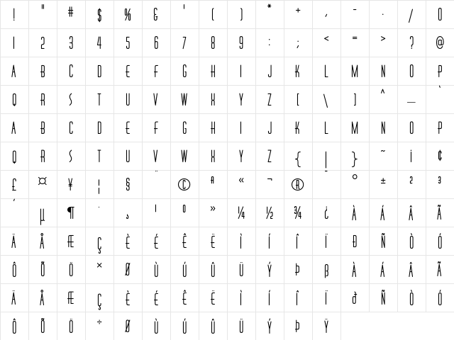 HuxleyVertICG AltBold  glyph index