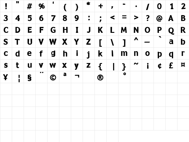 Copacetix Regular  glyph index