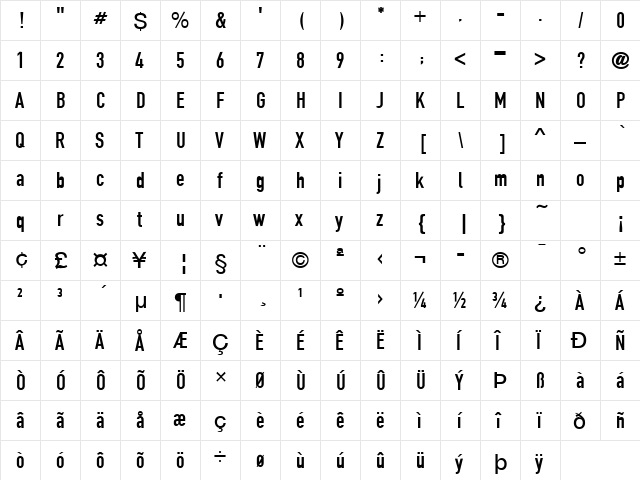FetteEngschrift Regular  glyph index