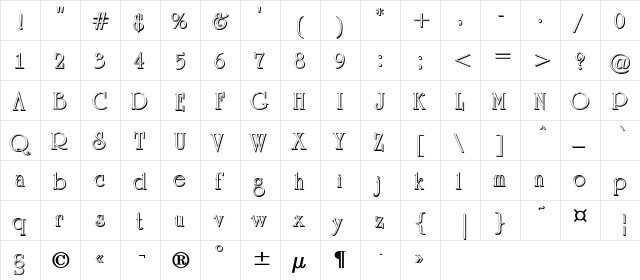 a_RomanusSh Regular  glyph index