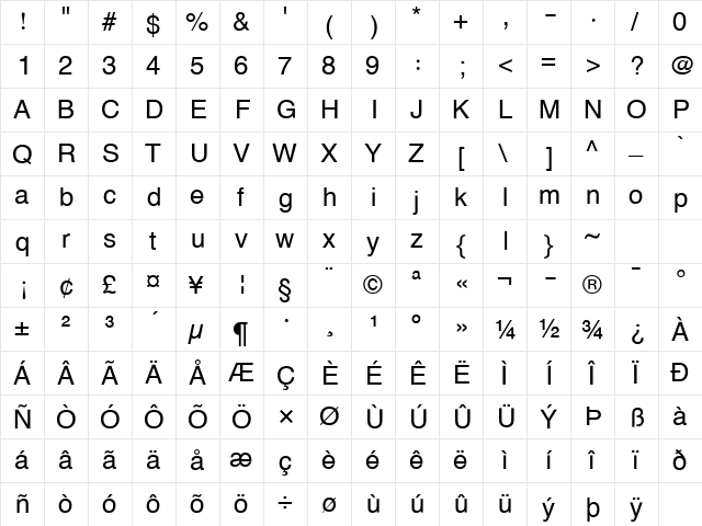 XB Zar Regular  glyph index
