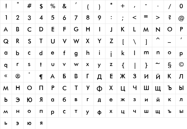Futura-Normal Regular  glyph index