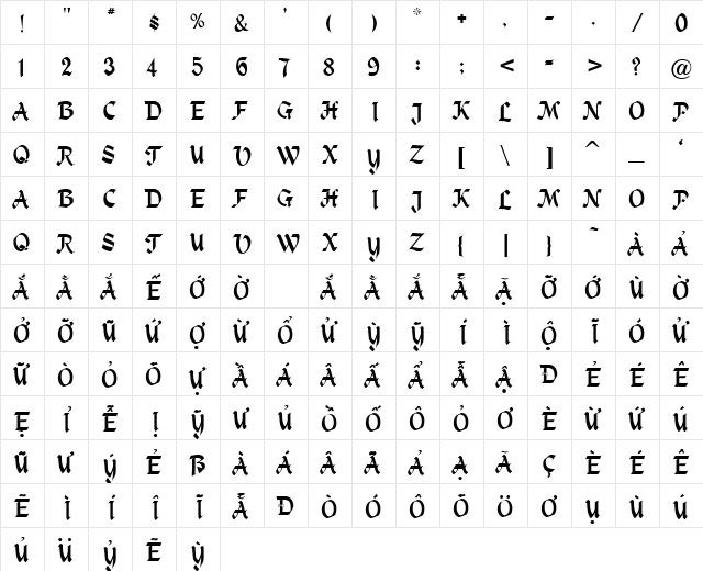 VPS Hai Phong Hoa Regular  glyph index