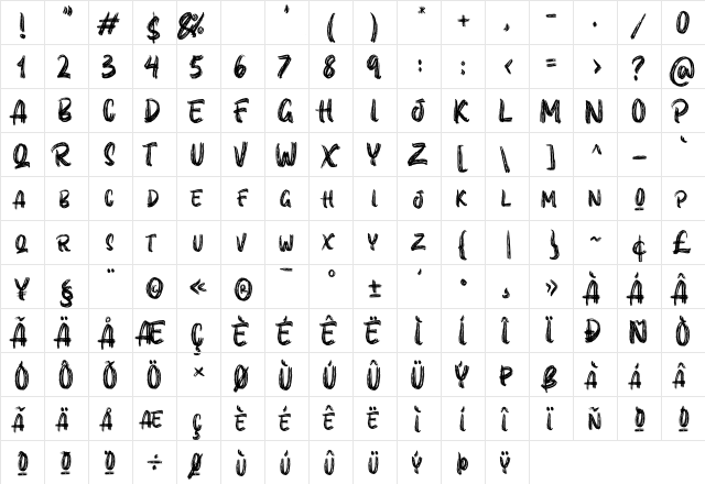 ROLLBLAST Personal Use Regular  glyph index