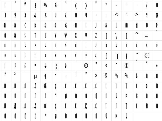 AsiaThin Bold  glyph index