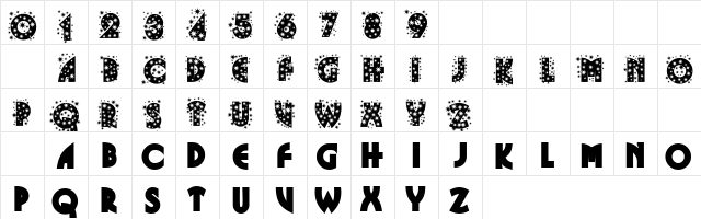 Glitter Font Regular  glyph index