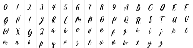 Carily Regular  glyph index