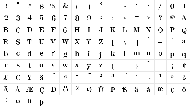 Montpellier Regular  glyph index