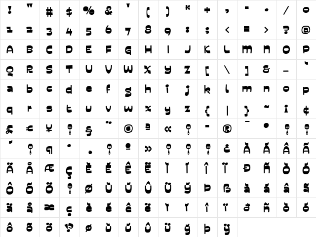 Eggwhite Regular  glyph index