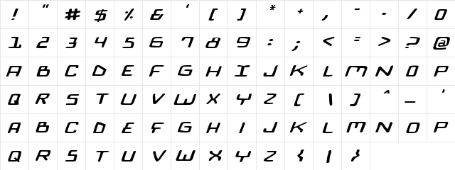 Bionic Comic Exp Italic Exp Italic  glyph index