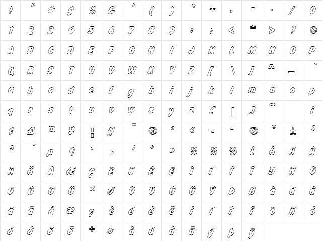 FlashOutPBol Regular  glyph index