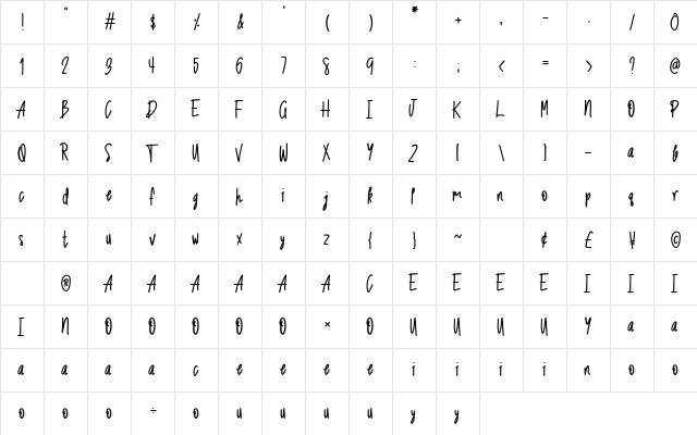 Scarlett Regular  glyph index