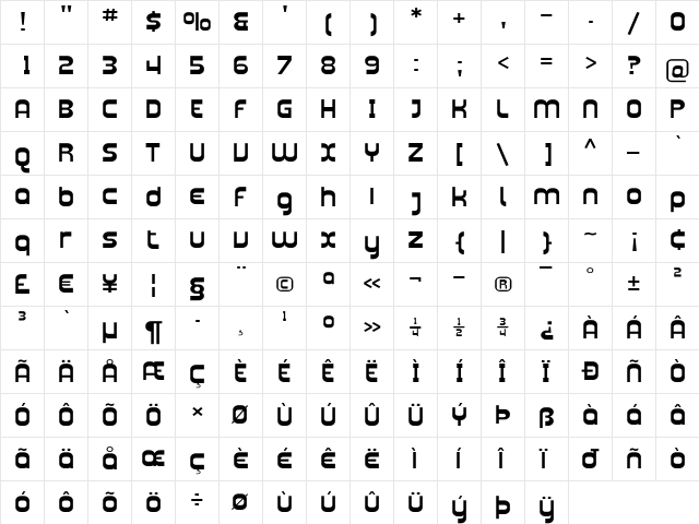 Plasmatica Ext Regular  glyph index