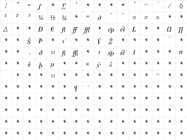 CelliniTitling-ItalicExpert Regular  glyph index