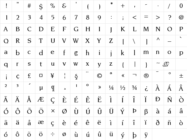 Trident Medium SSi Medium  glyph index