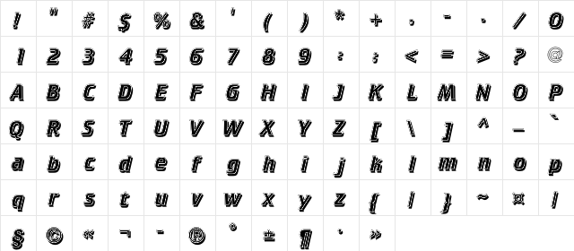 CricketInlineShadowC Regular  glyph index