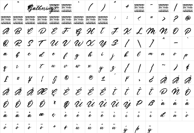 Gathering Personal Use Regular  glyph index