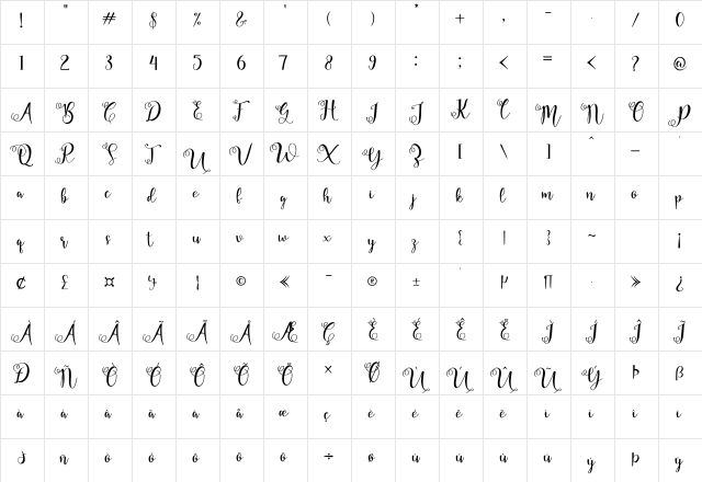 fadila Regular  glyph index