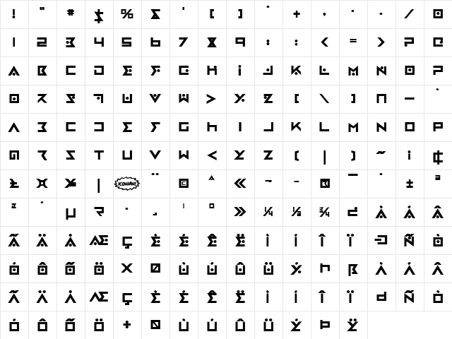 Iron Cobra Bold Bold  glyph index