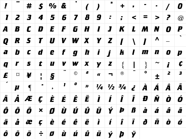 ATCrillee BoldItalic  glyph index