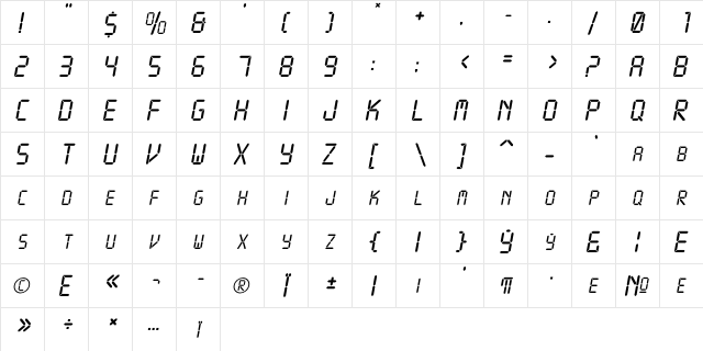 CrystalC Regular  glyph index