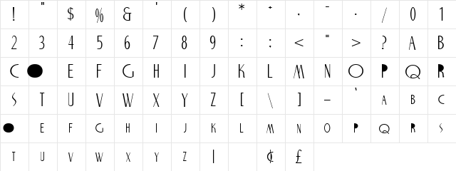 Zwieback Normal  glyph index
