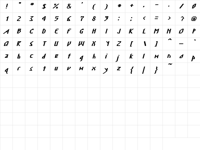 Descent 6 Bold Italic  glyph index