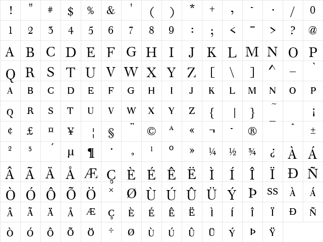WalbaumStaDCD Regular  glyph index