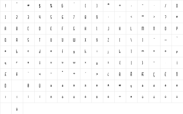 Joe 15 Bold  glyph index