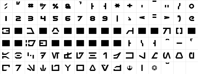 Aurebesh Normal  glyph index