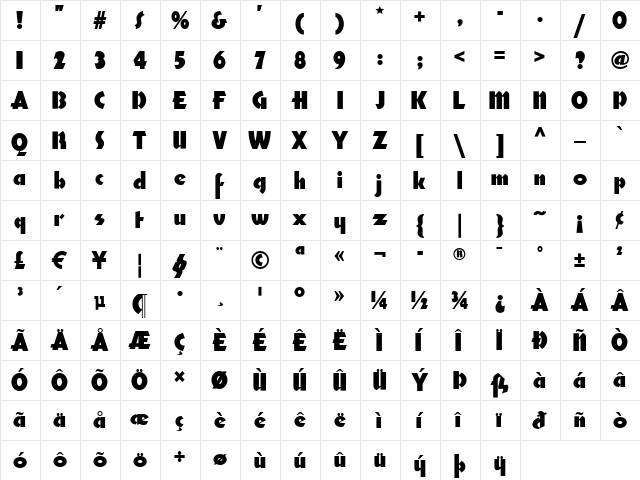 DeRigueurNF Medium  glyph index