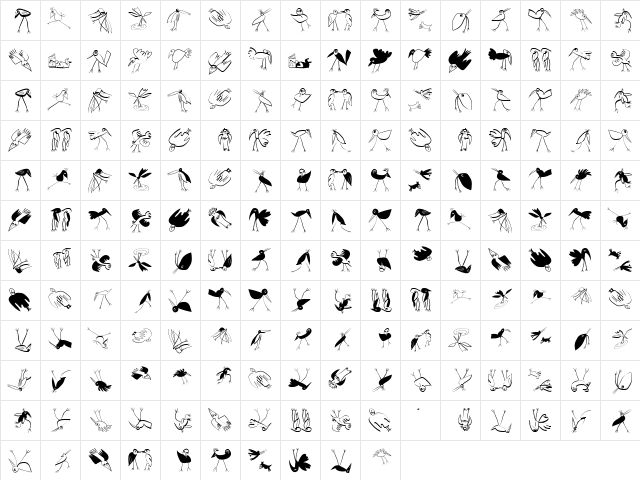 Birds-Relaunch Regular  glyph index