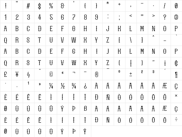 Josy Wine Regular  glyph index